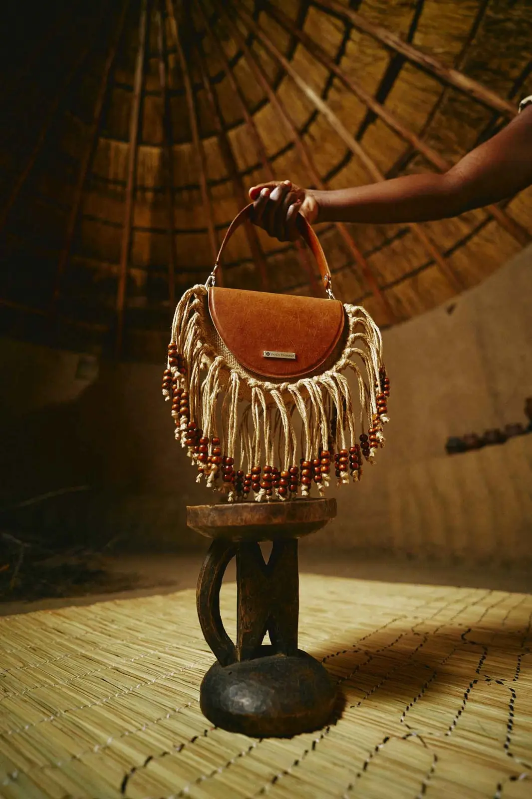 Beaded Fringe Mwedzi Purse with leather flap